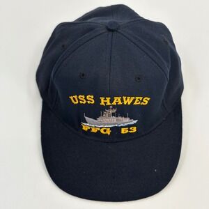 CAP-10 USS Hawes FFG 53 Snapback Hat Mens OSFA Navy Blue Vintage Made in USA
